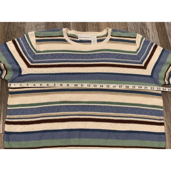 Alfred Dunner Striped Short Sleeve Knit Top Blue Green Lightweight Sweater Sz XL - Picture 8 of 12